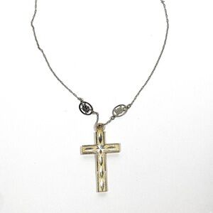 Avon Cross Necklace Gold Tone Pendant Silver Tone Chain Rosary